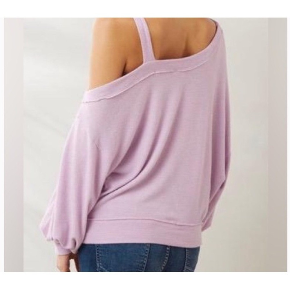 Free People Flaunt It Pullover Top Magical Lilac Sz Small Slouchy Scoop Neck - Picture 2 of 11
